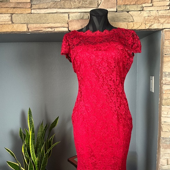 Whimsigoth Vamp Stretch Lace Maxi Gown Mermaid Fairygrunge Pinup Siren Red L - Picture 2 of 12